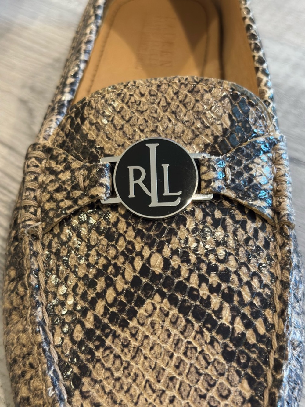 Ralph Lauren Snake-Print Loafers in Tan and Black - Picture 12 of 15